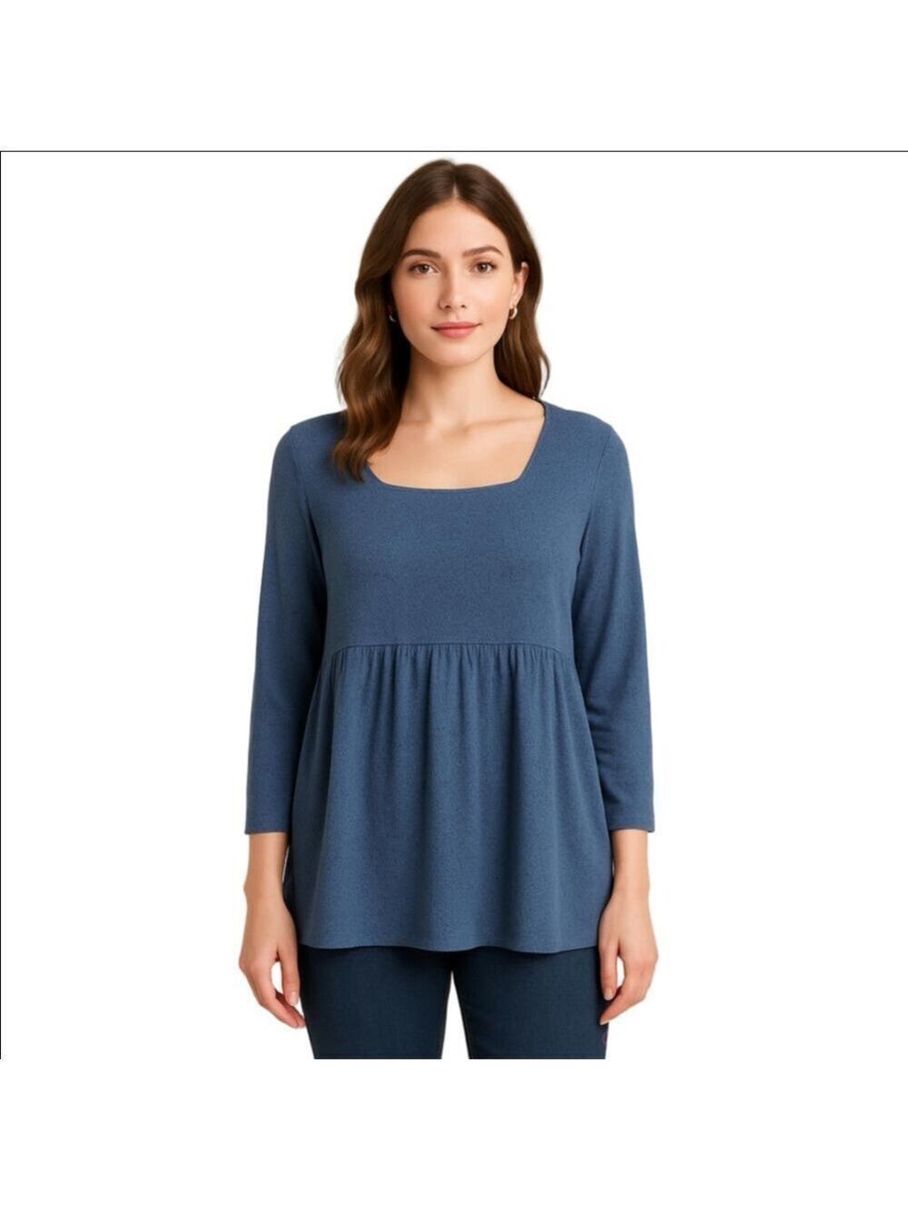 Loft Blue Babydoll Flowy Boho Top Large 3/4 Sleeve